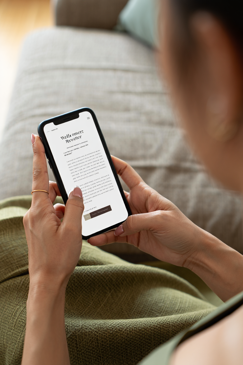 Mobil cihazda e-posta bulteni duzeni gosteren eller